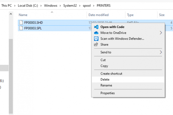 Delete print spooler files windows 10